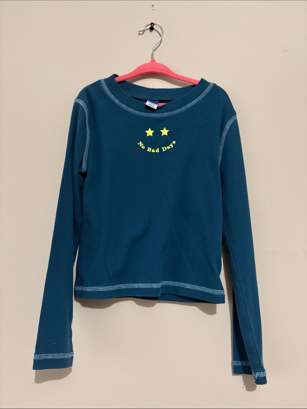 Old Navy Teal Long-Sleeve Tee with Yellow Star Print